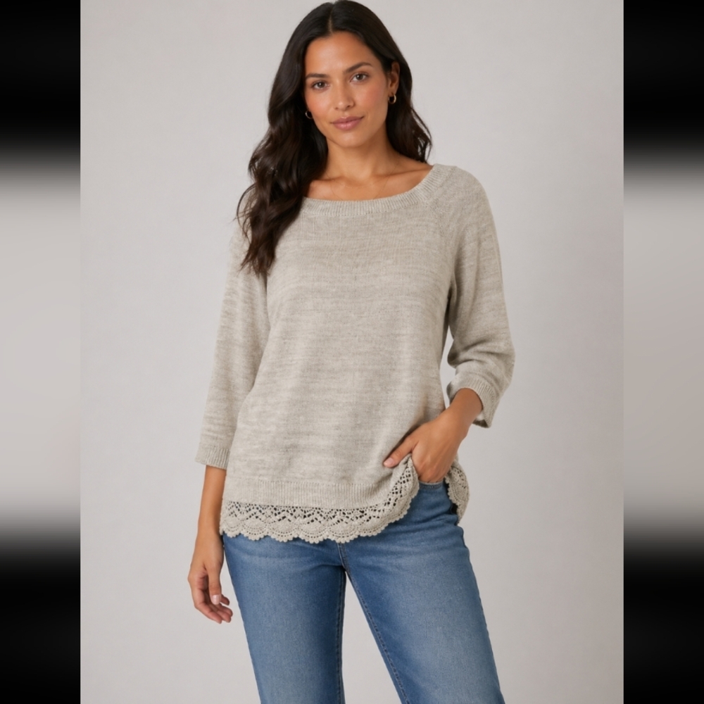 KNOX ROSE knit Sweater Crochet Detail L